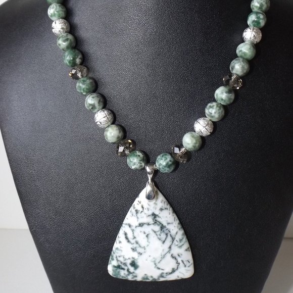 Natural Tree Agate necklace/earrings set (#1297) - Picture 5 of 5